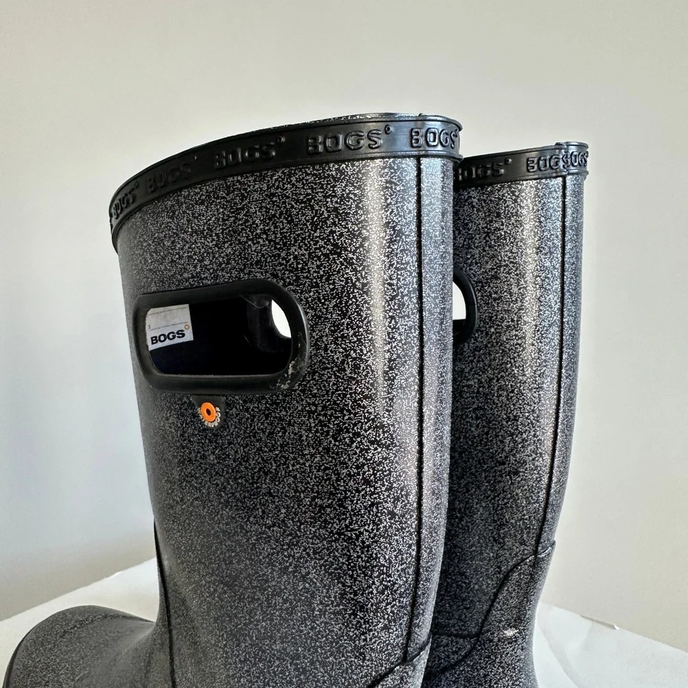 Bogs K RNBT Glitter Black Silver Waterproof Rain Boots Youth Size 6 72399-001
